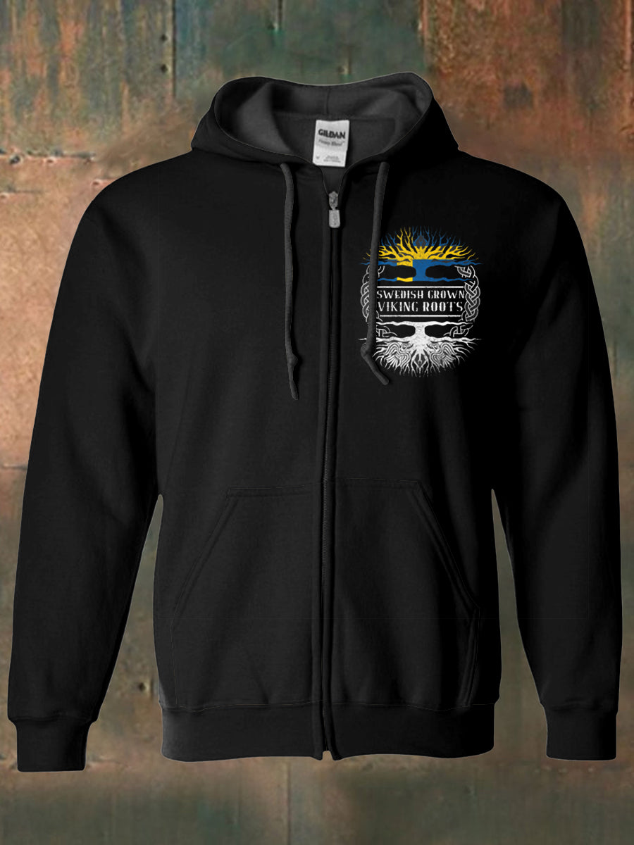 Mäns svenska flagga tryckckt Hooded långärmad blixtlås sweatshirt