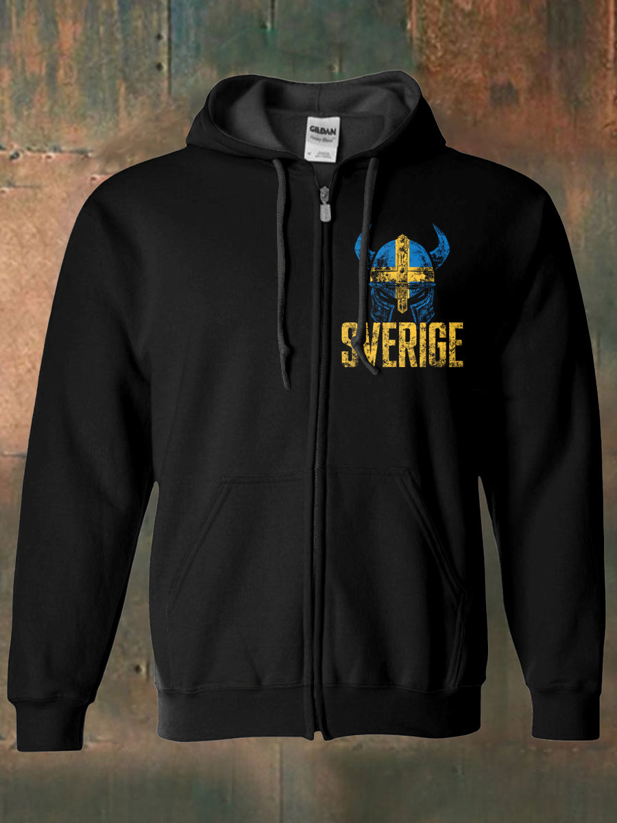 Mäns svenska flagga tryckckt Hooded långärmad blixtlås sweatshirt