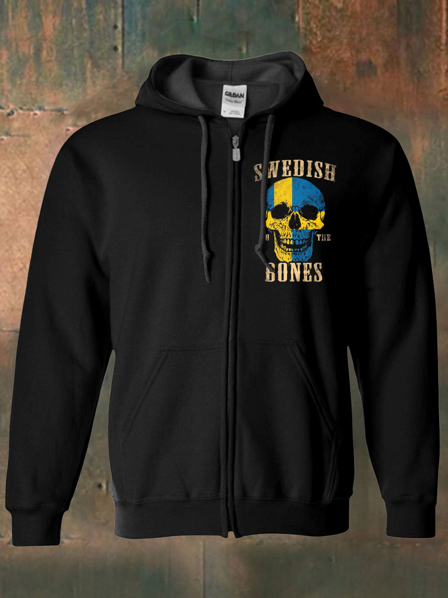 Mäns svenska flagga tryckckt Hooded långärmad blixtlås sweatshirt