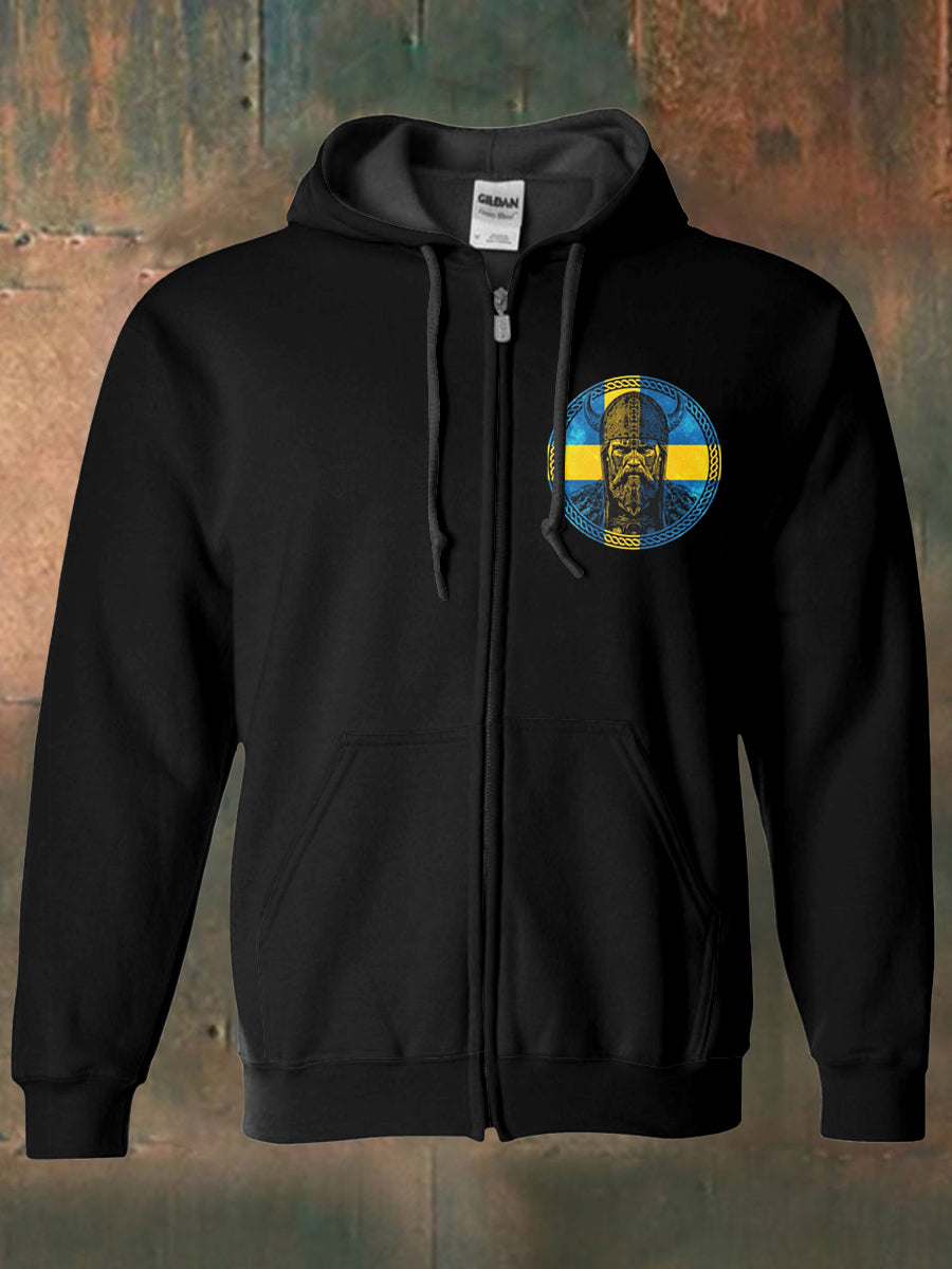 Mäns svenska flagga tryckckt Hooded långärmad blixtlås sweatshirt