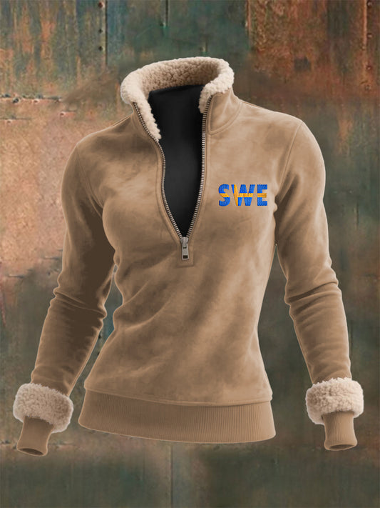 Kvinnor svenska tryck långärmade lamm ull topp