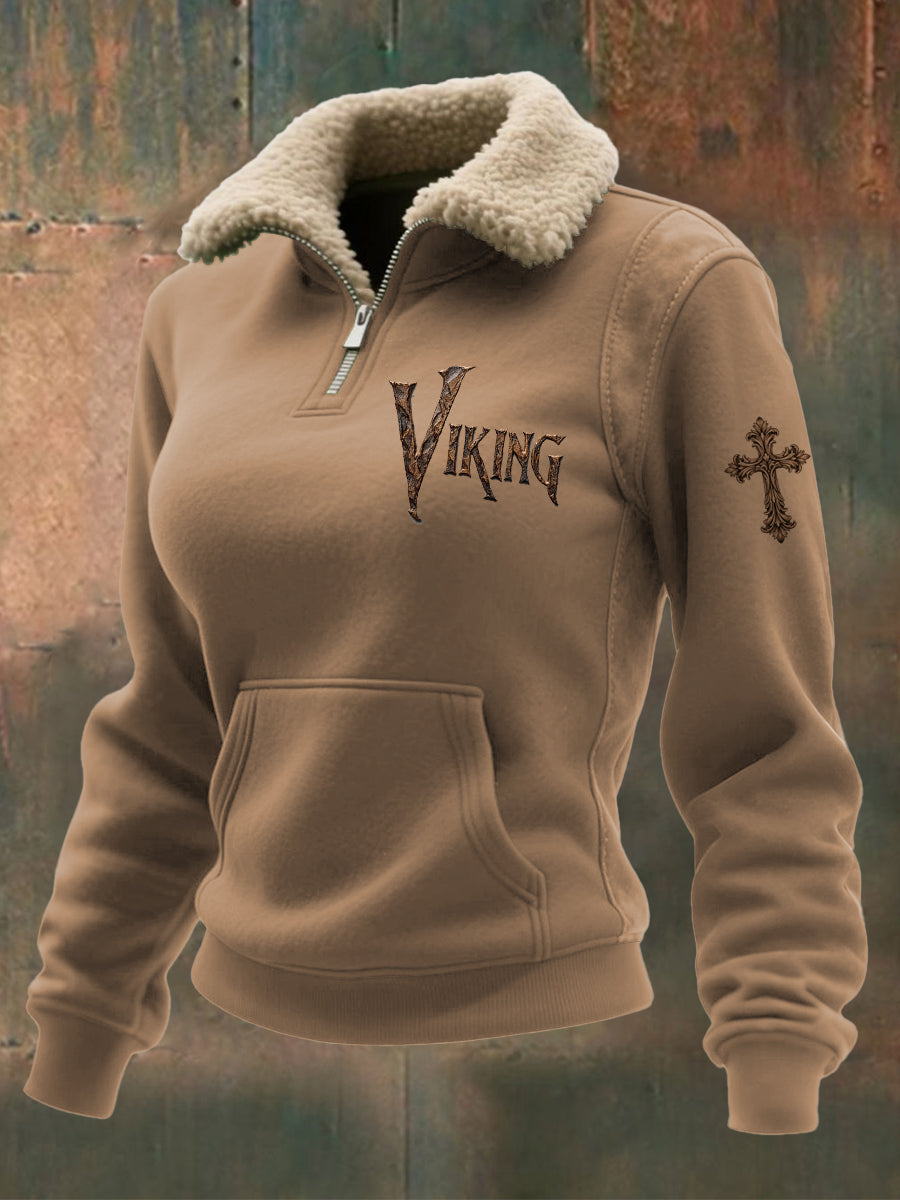 Ladies Viking kors prøve långärmade flip lamm ull tröja