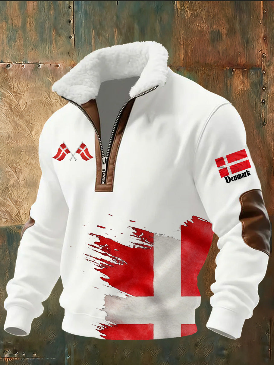 Mænds danske Tryk stativ krave Sweatshirt