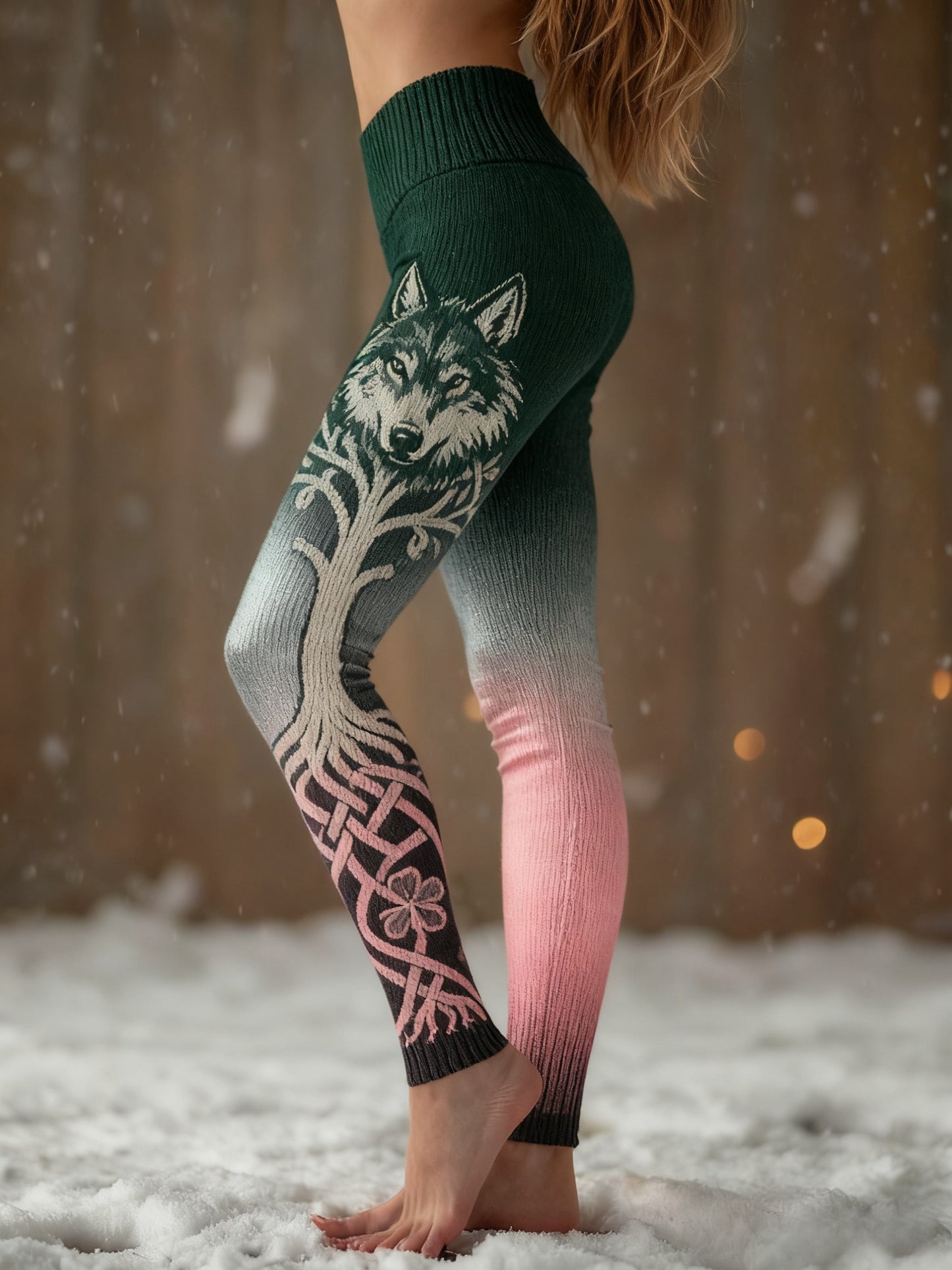 Kvinders Retro Viking Wolf Celtic Knud træ af liv Gradient Sport Stretch Leggings