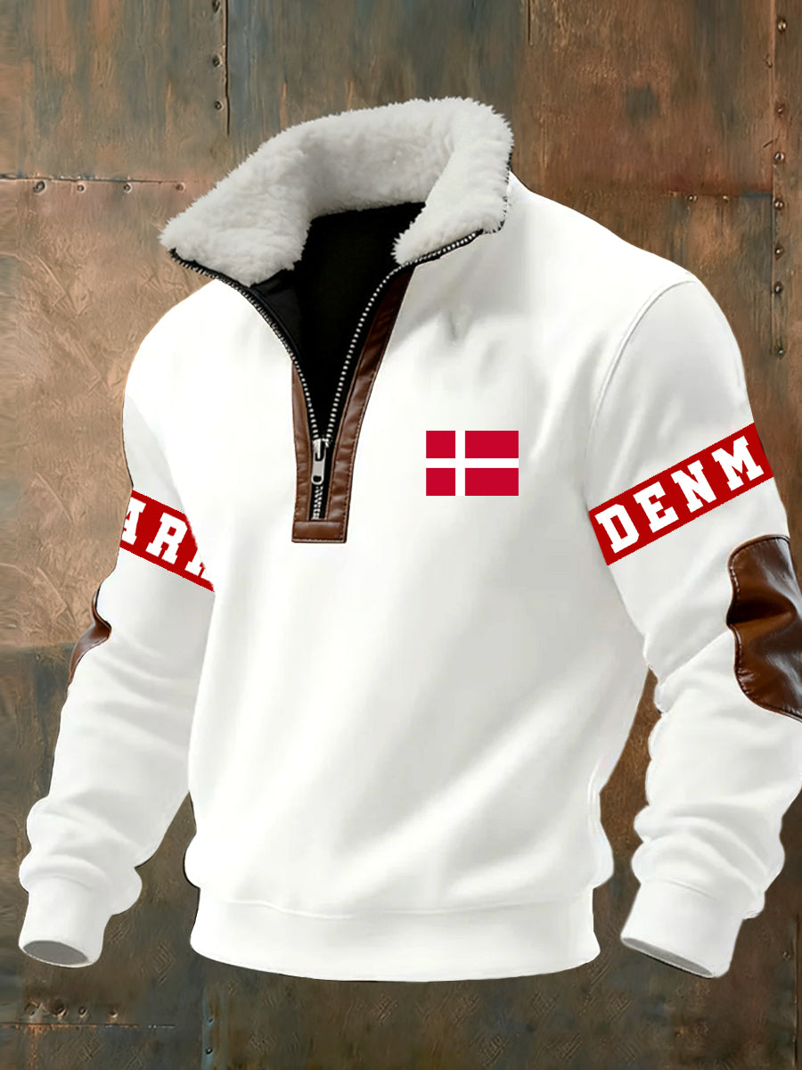 Mænds Vintage trykt Casual Half-Zip Sweatshirt med Fleece krave