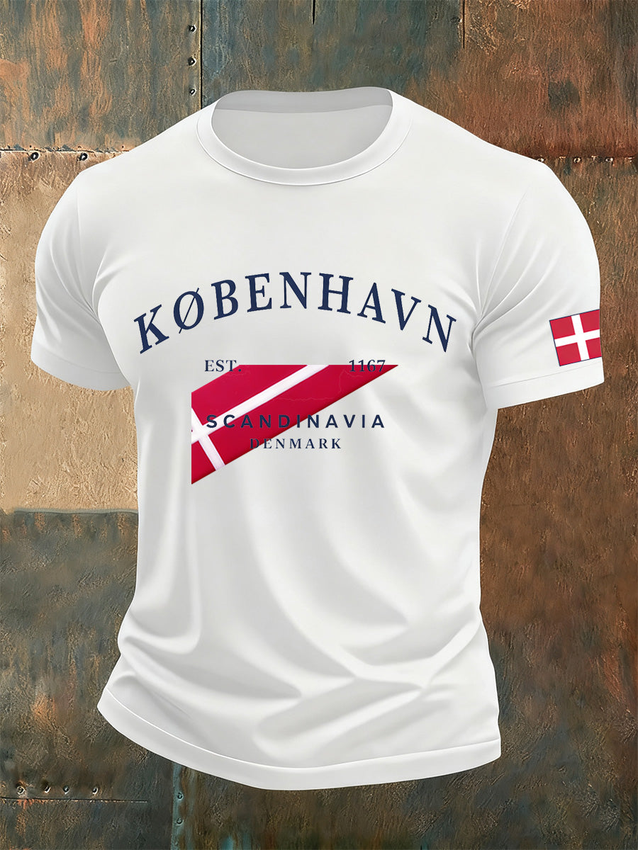 Mænds danske Print Casual T-shirt