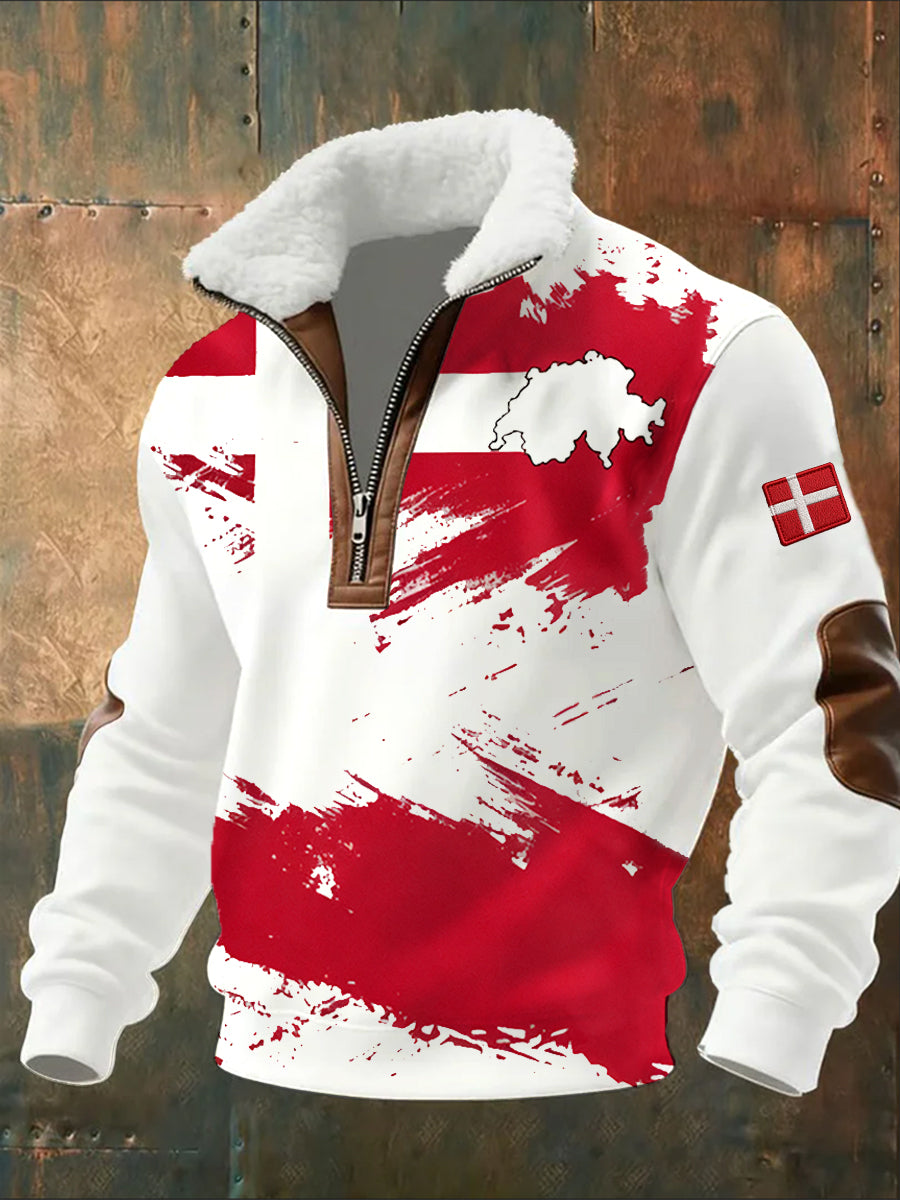 Mænds Vintage trykt Casual Half-Zip Sweatshirt med Fleece krave