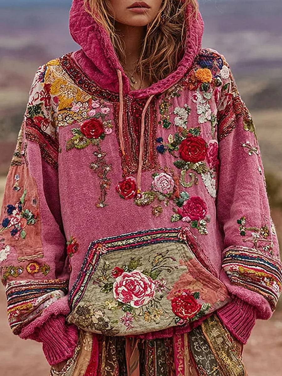 Kvinders botaniske blomsterprint hættetrøje