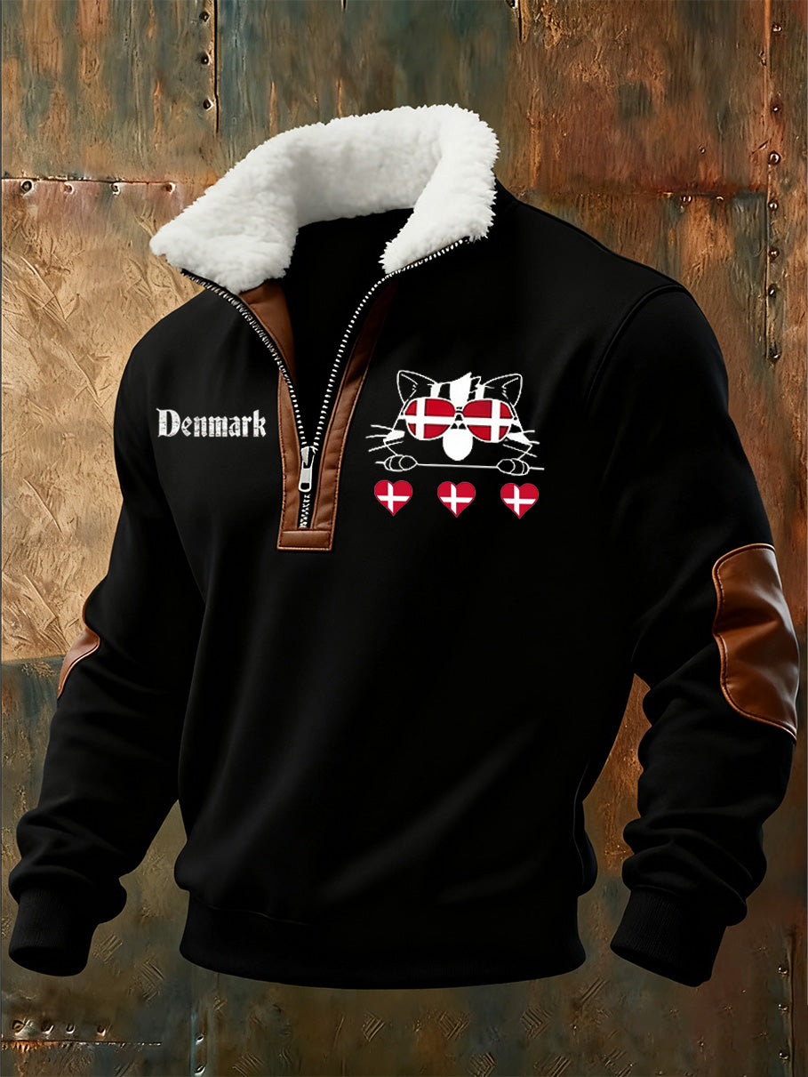 Men's Danish Print Stand Collar Sweatshirt