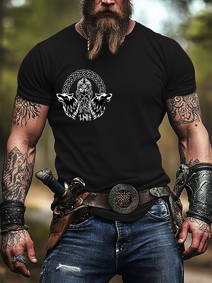 Mænds Odin & Ulv Print T - Skjorte