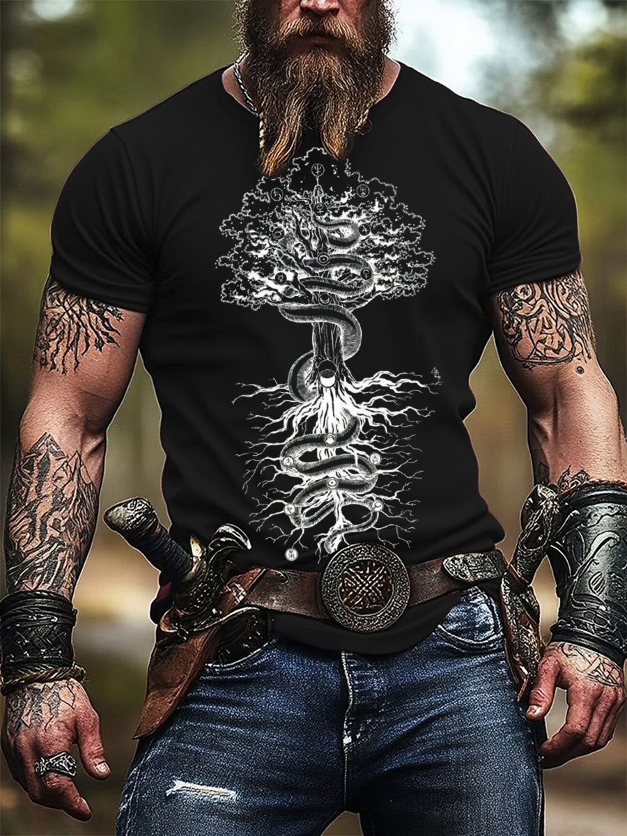 Mænds Yggdrasil Trae of Life Print T - Skjorte