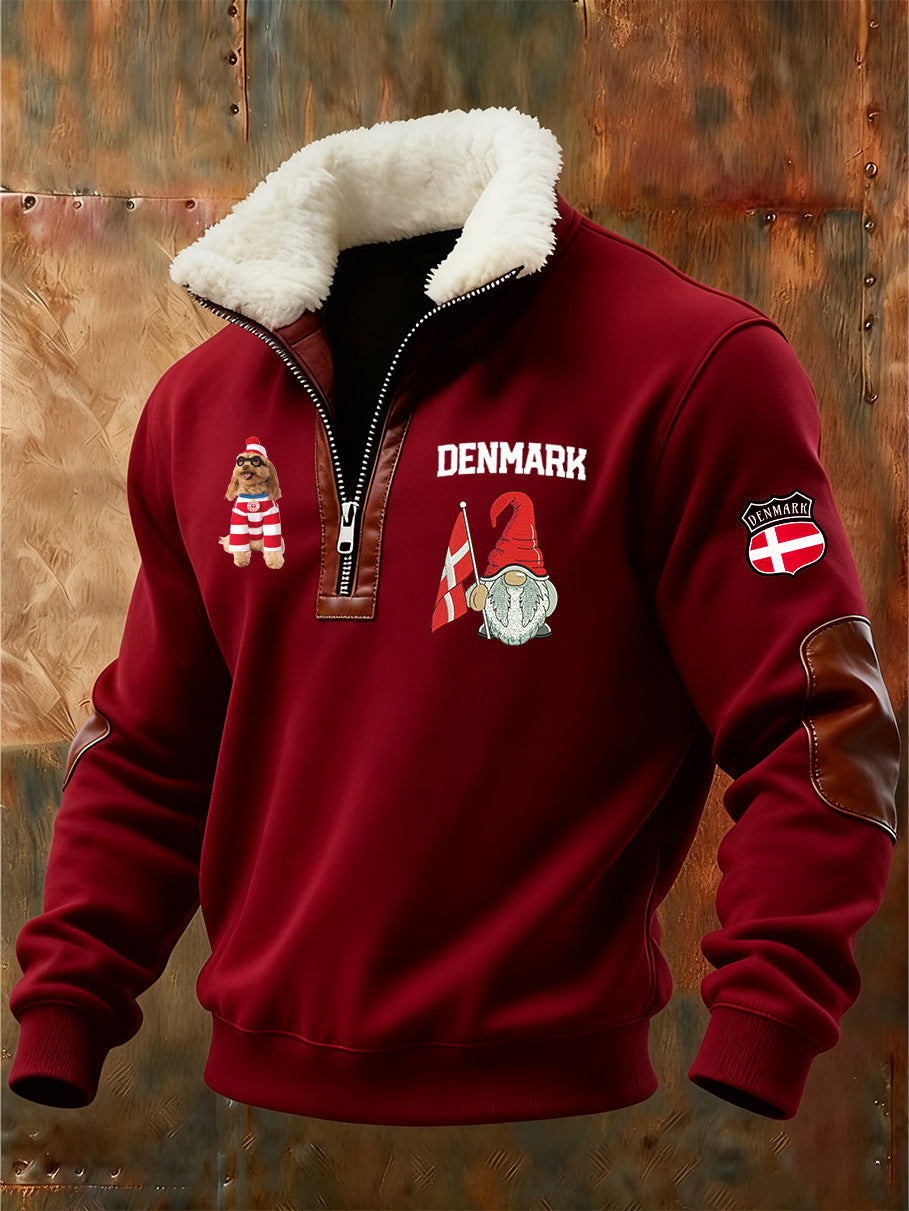 Mænds sweatshirt med dansk tryk og stående krave