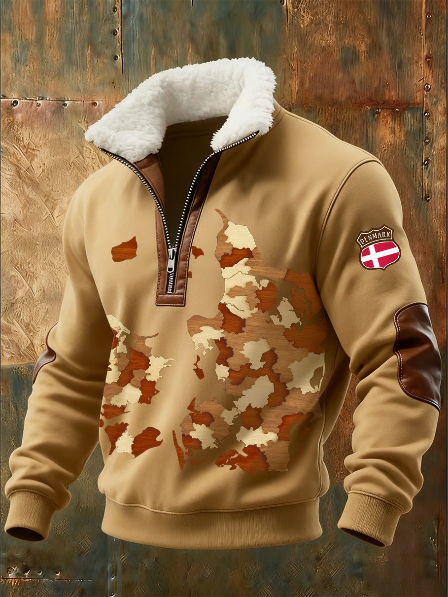 Mænds sweatshirt med dansk tryk og stående krave