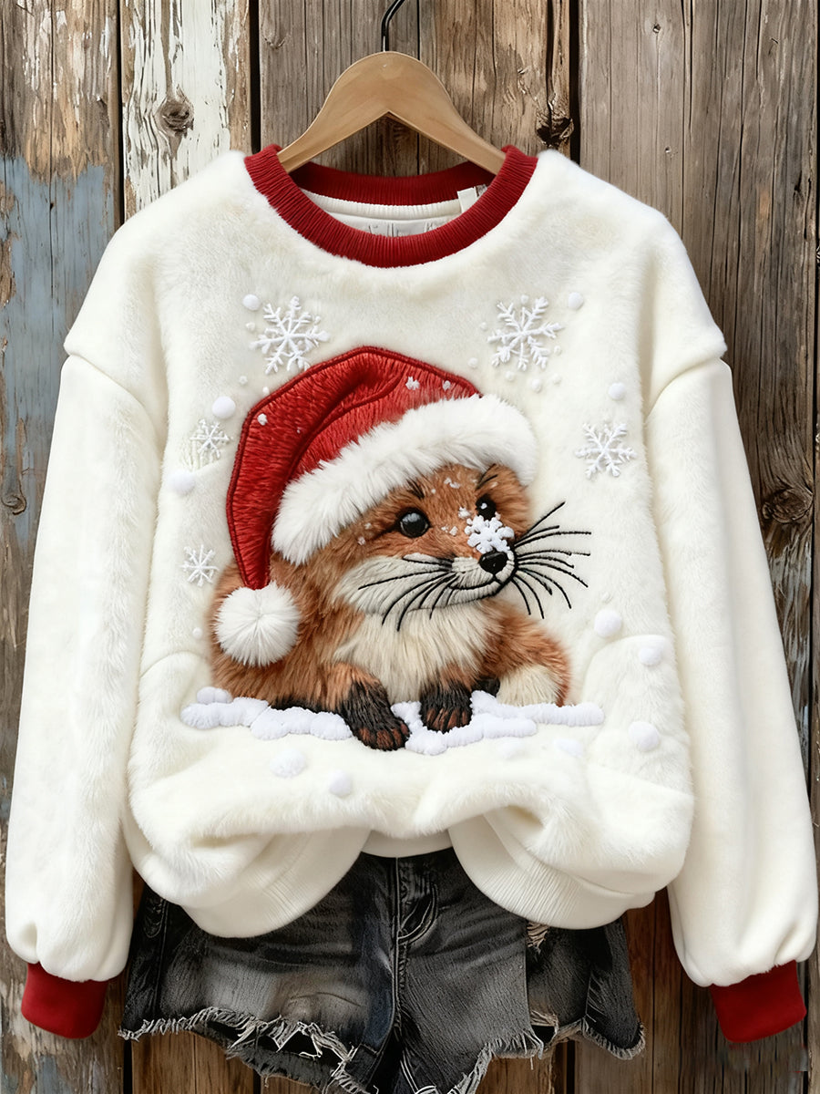 Kvinders søde jul Fox Art Print Casual Flannel Sweatshirt