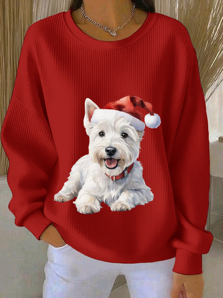 Kvinder West Highland White Terrier Westie jul Ribbet rund hals sweatshirt