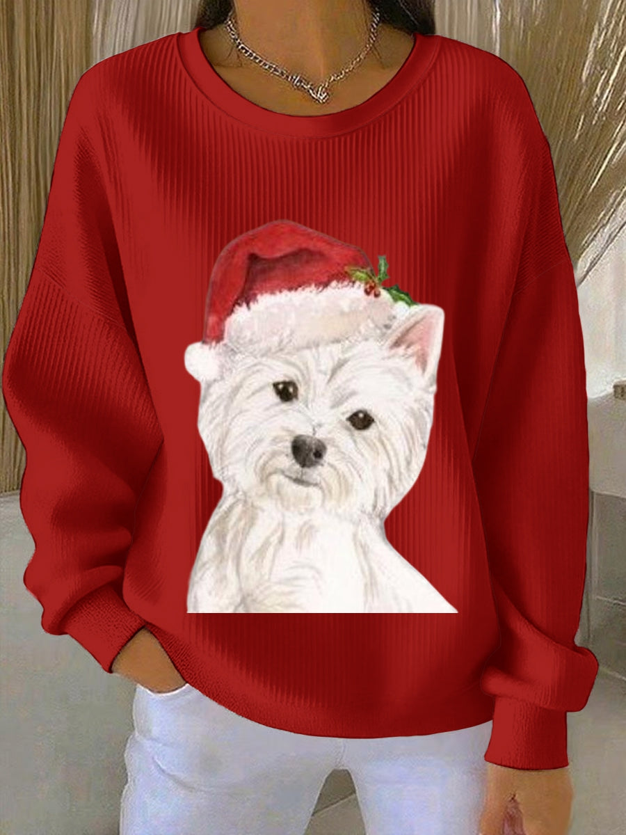 Kvinder West Highland White Terrier Westie jul Ribbet rund hals sweatshirt
