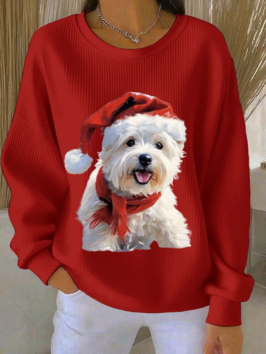 Kvinder West Highland White Terrier Westie jul Ribbet rund hals sweatshirt