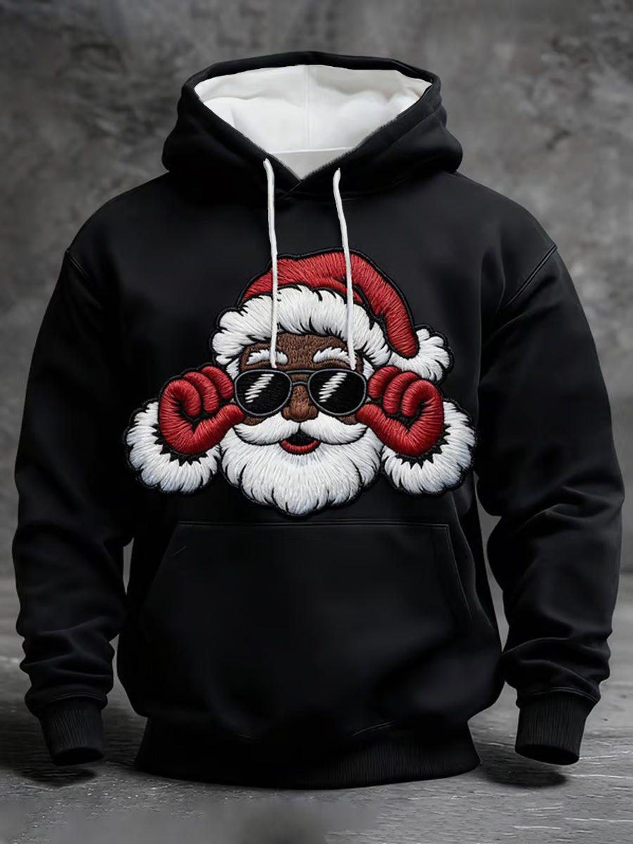 Mænds jul Black Santa Claus Print Casual Hoodie Print