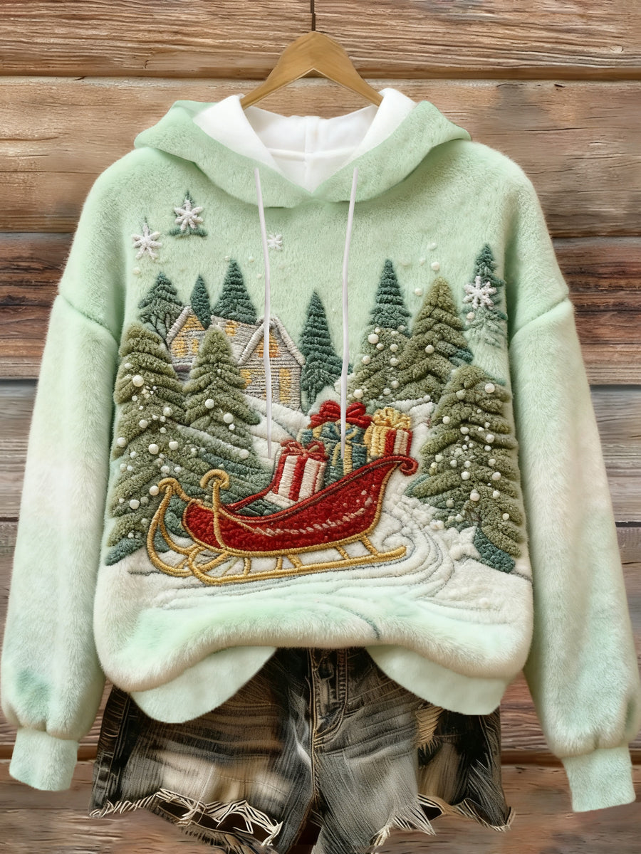 Kvinders Jul Print Casual Flannel Hoodie Flannel