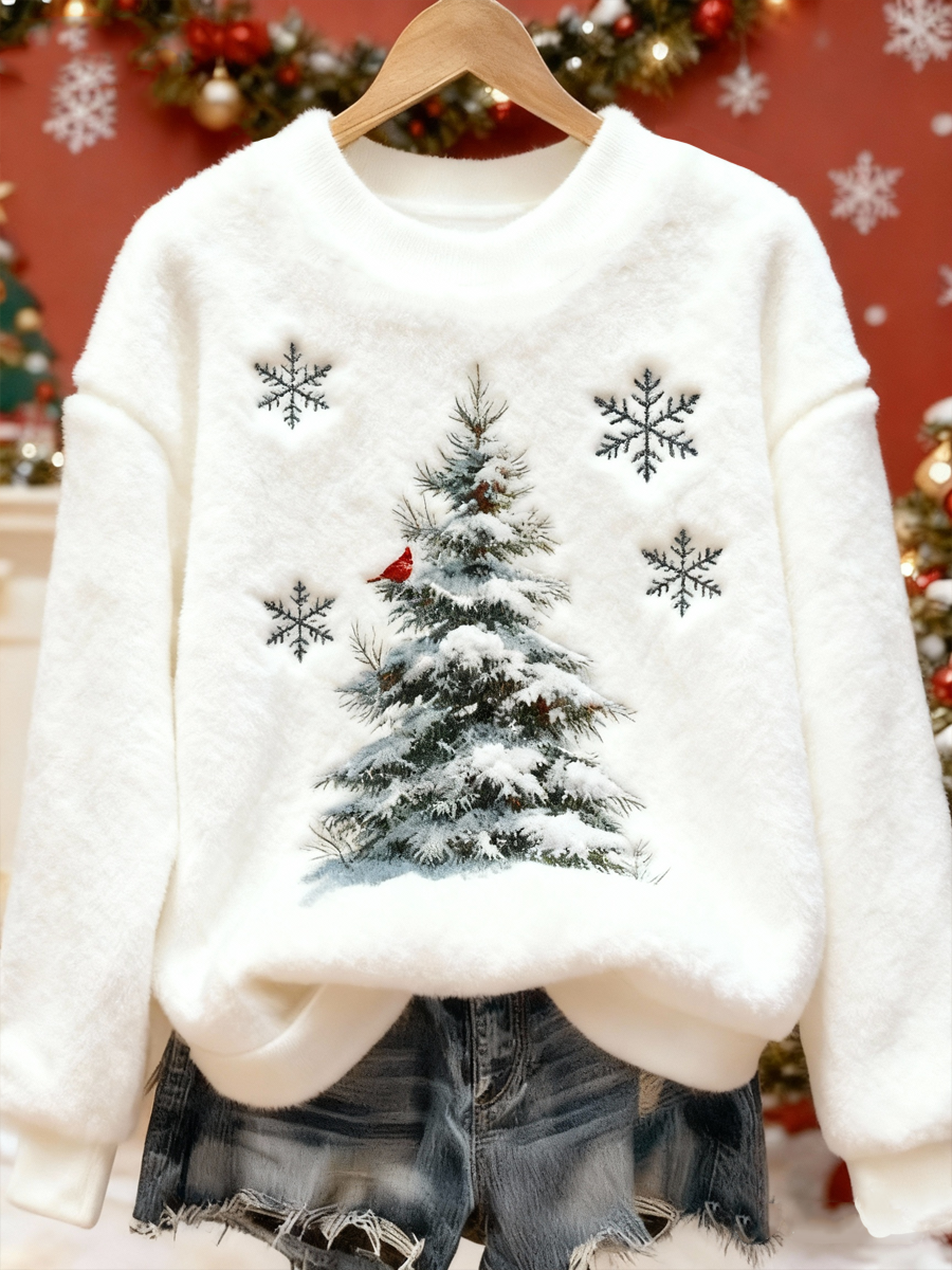 Kvinders nordlige kardinal Juletræ Print Flannel Hoodie Flannel