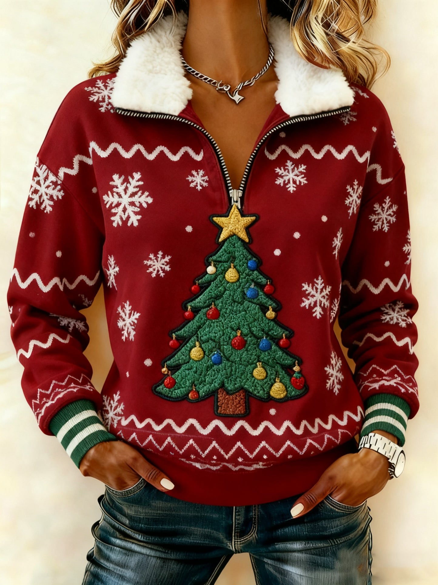 Kvinders Vintage Christmas Composite Fleece Hoodies