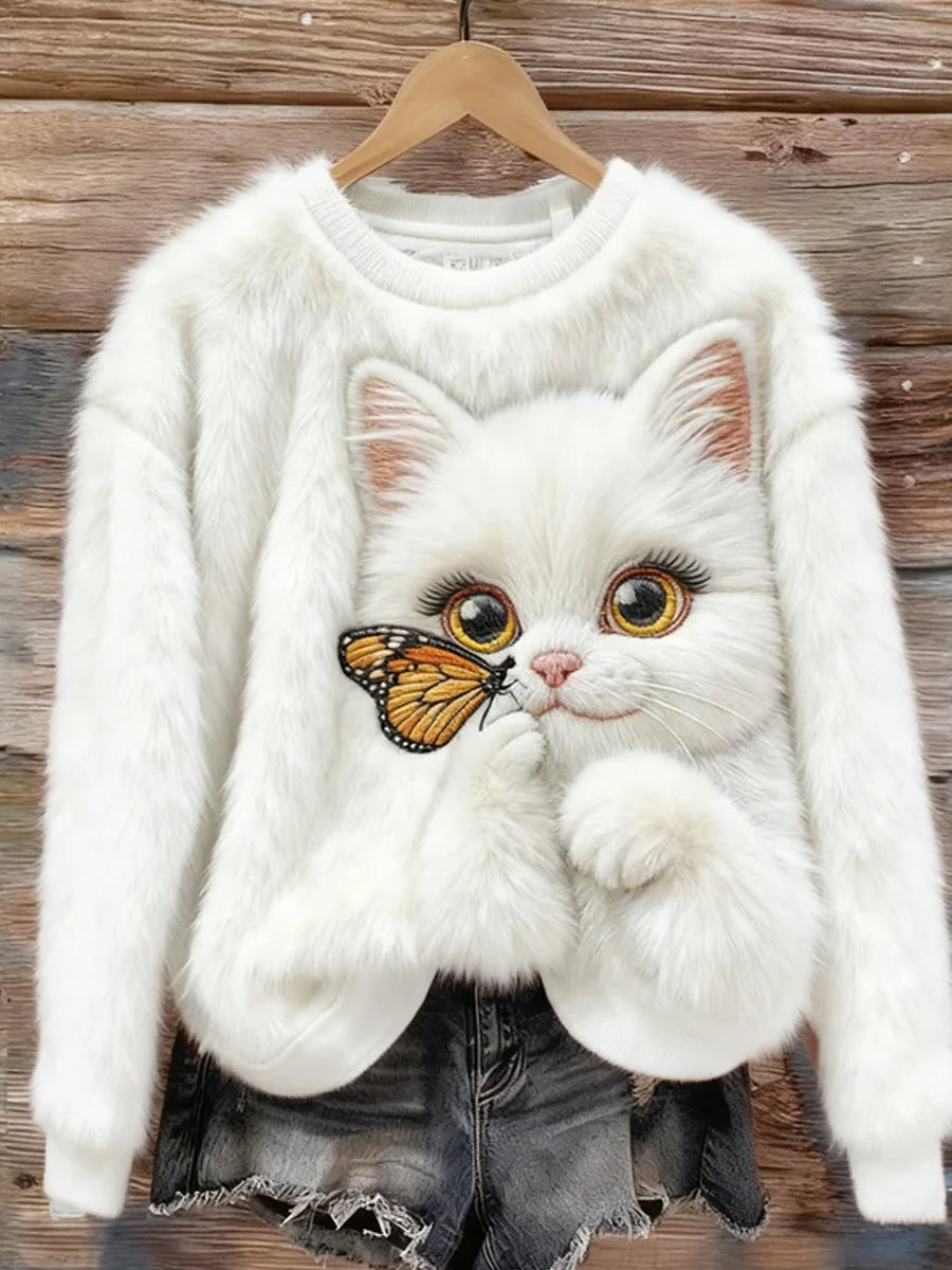 Kvinders Retro Animal Christmas Art Print Casual Flannel Toppe