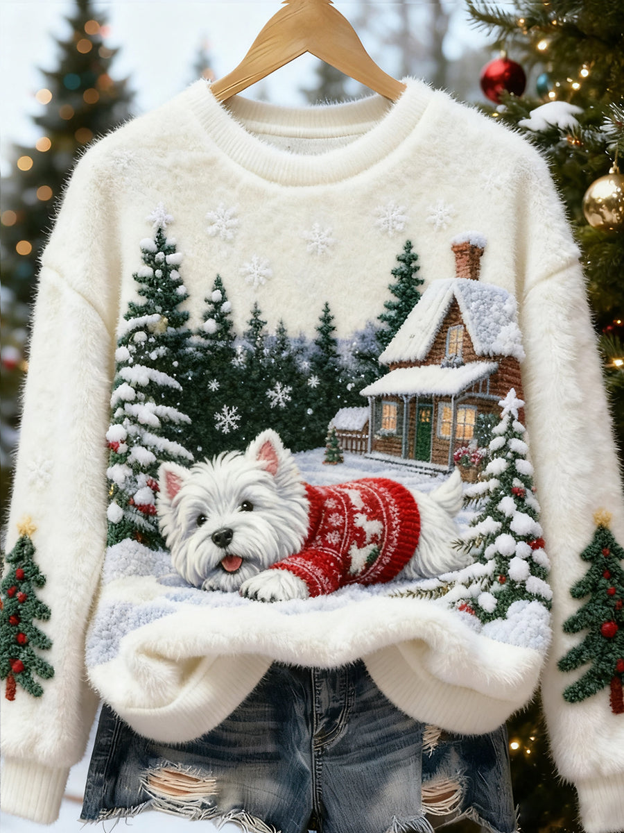 Kvinders Retro Animal Christmas Art Print Casual Flannel Toppe