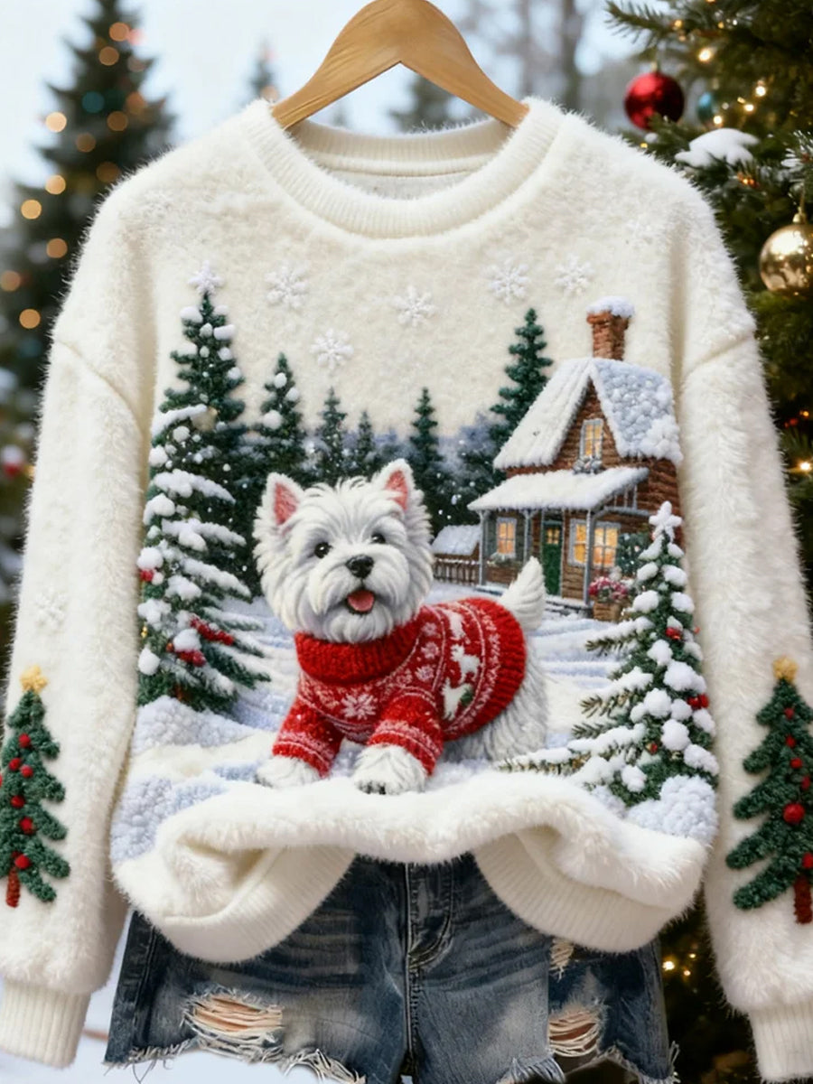 Kvinders Retro Animal Christmas Art Print Casual Flannel Toppe