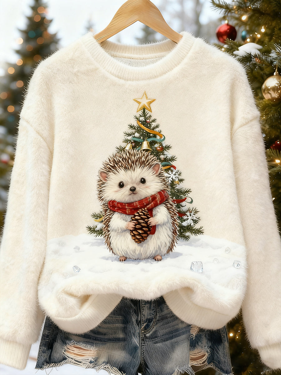 Kvinders Retro Animal Christmas Art Print Casual Flannel Toppe