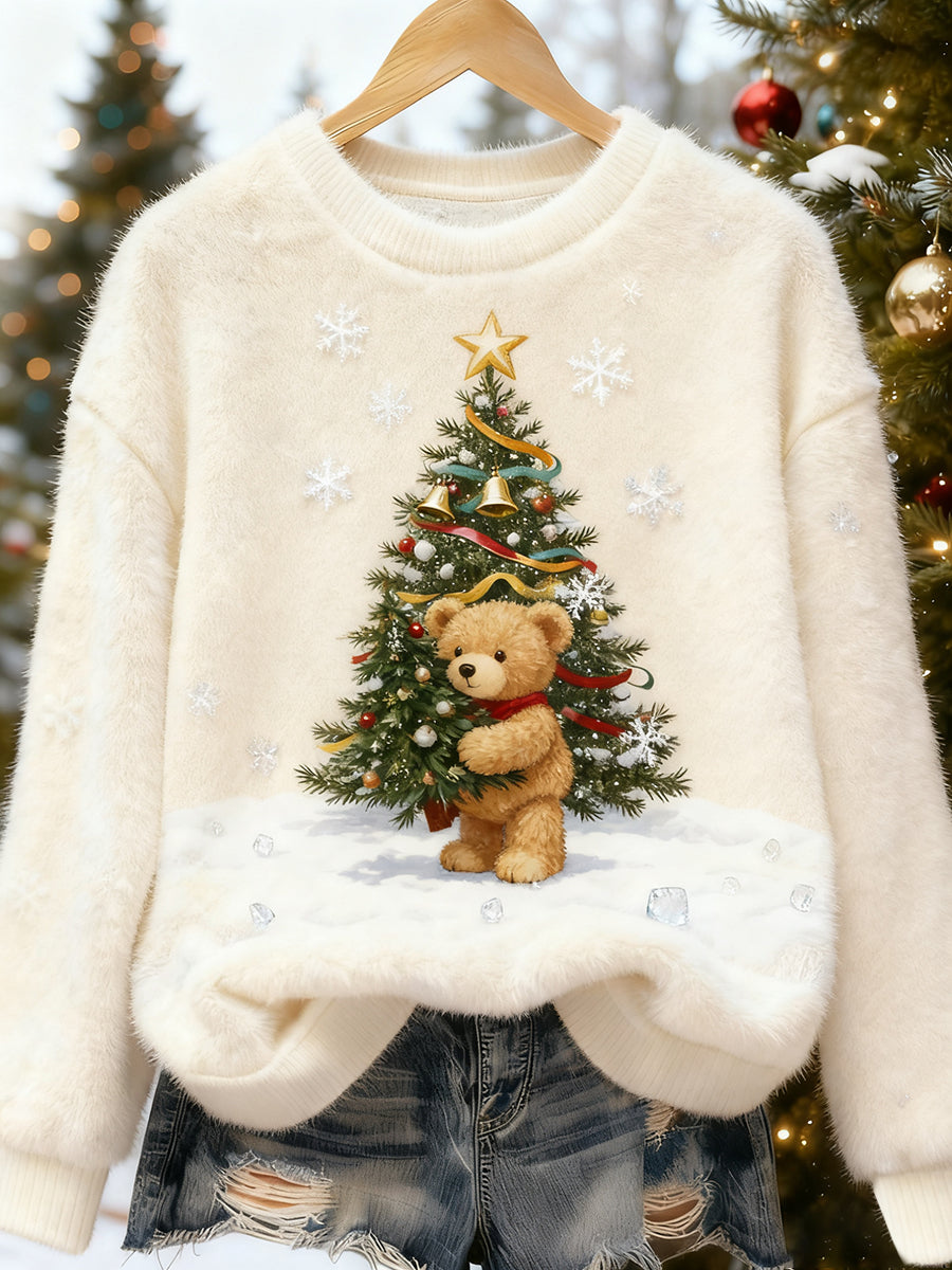 Kvinders Retro Animal Christmas Art Print Casual Flannel Toppe