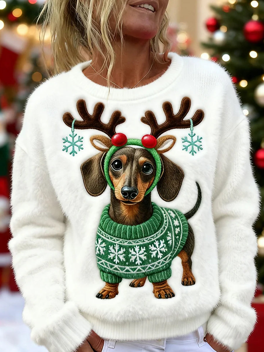 Kvinders Retro Animal Christmas Art Print Casual Flannel Toppe