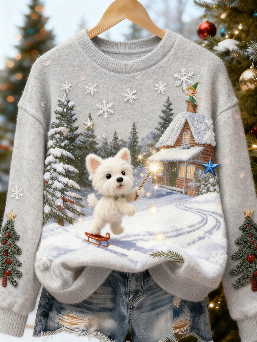 Kvinders Retro Animal Christmas Art Print Casual Flannel Toppe