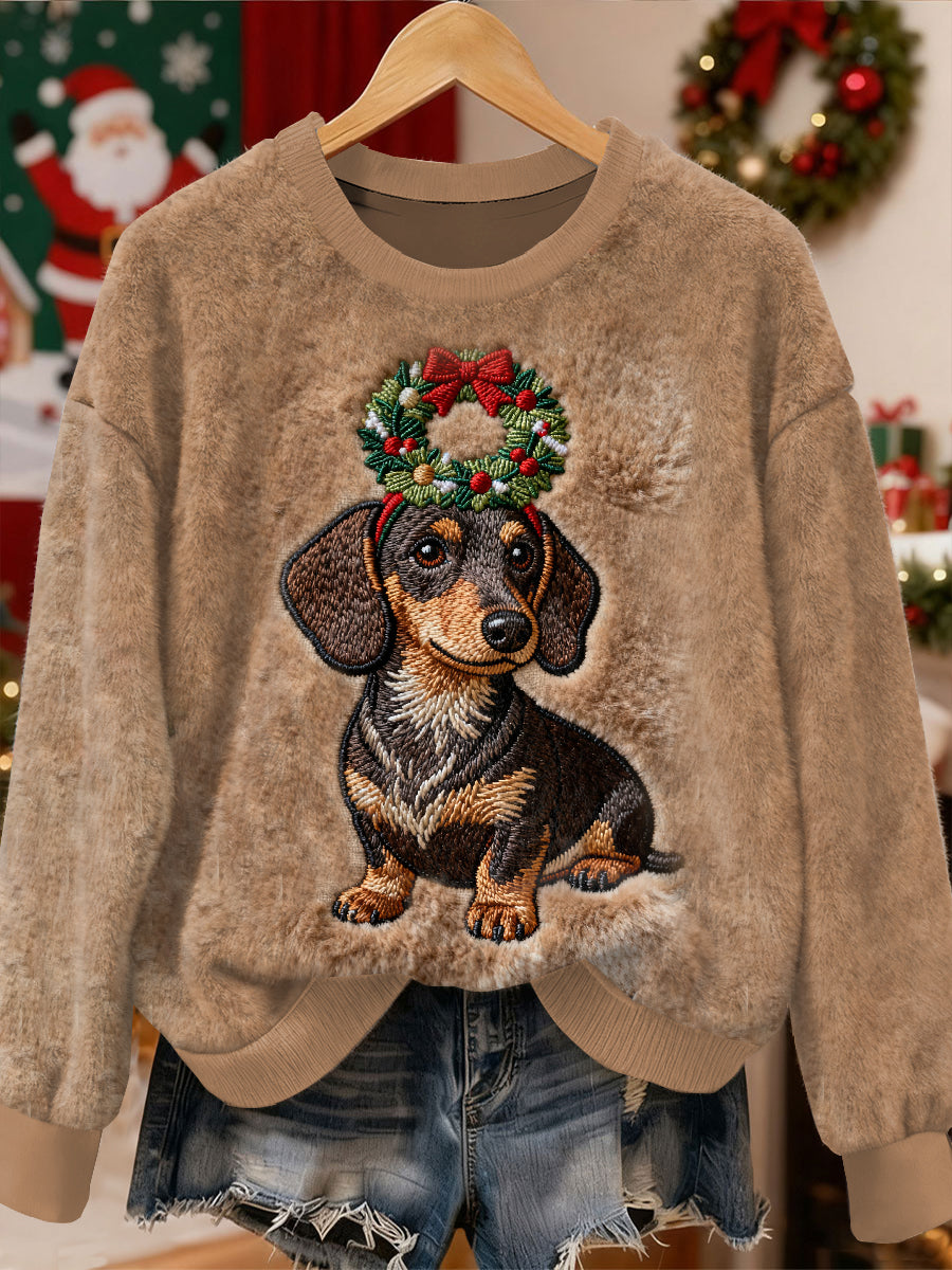 Gorgeous Christmas Dachhun Mønster Casual Lang ærmet Sweatshirt