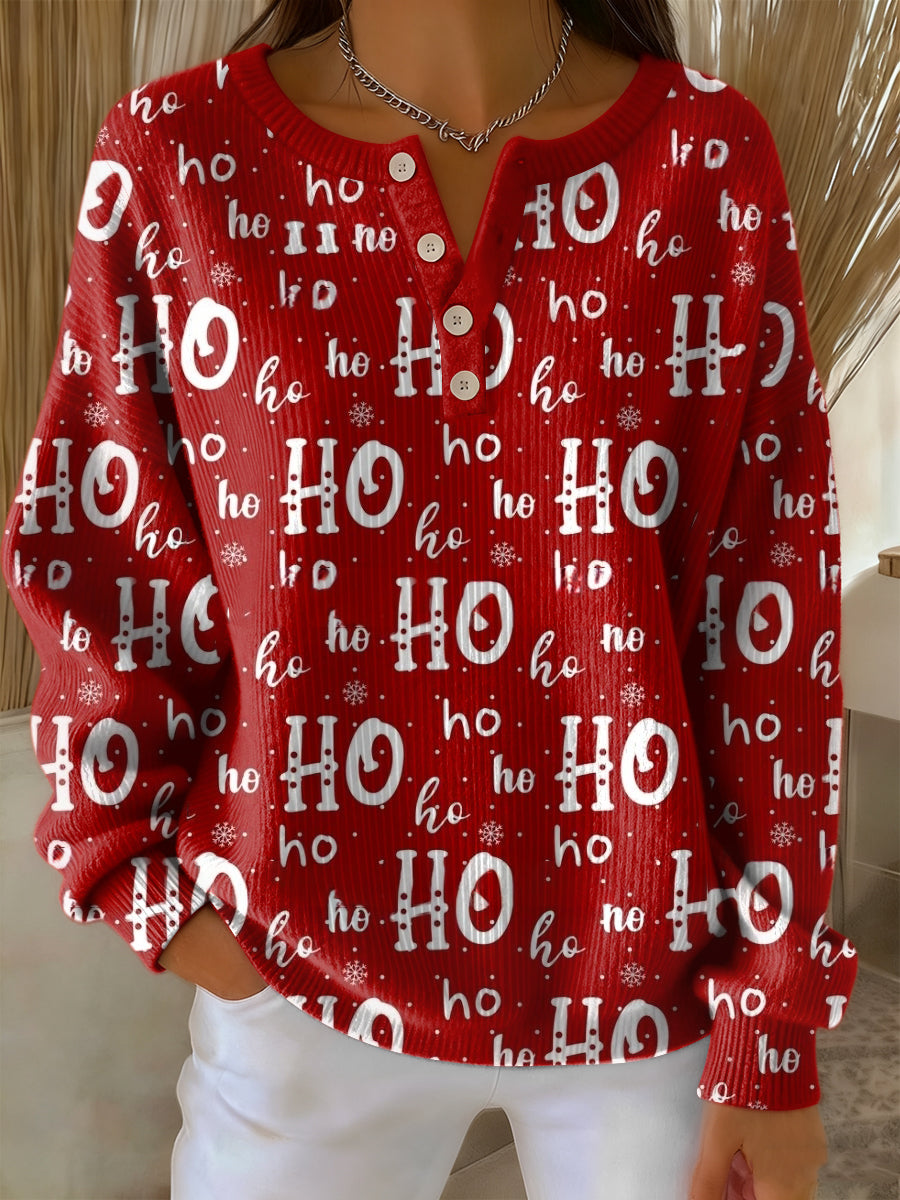 Kvinders Retro Jule Ho Kunst udskrive langærme sweeter
