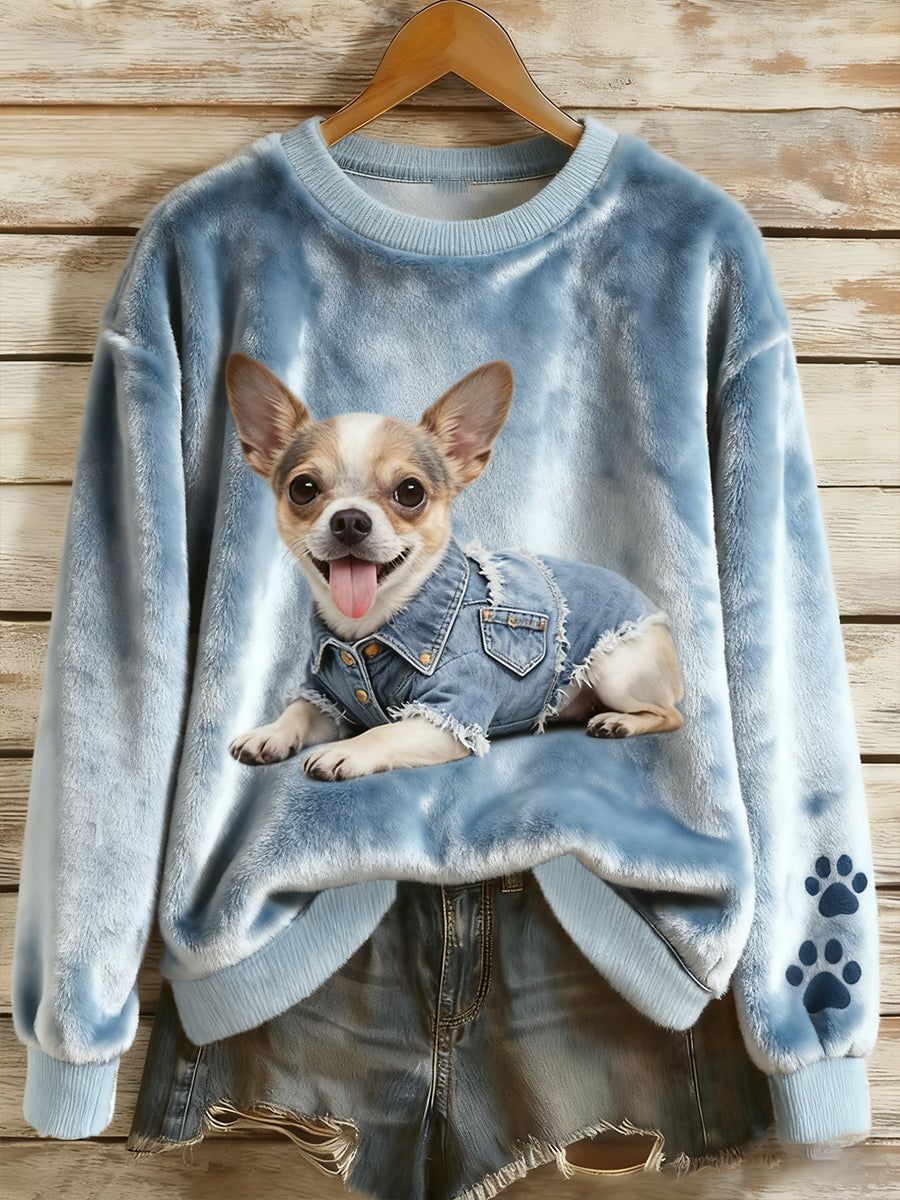 Kvinders Retro Animal Christmas Art Print Casual Flannel Toppe