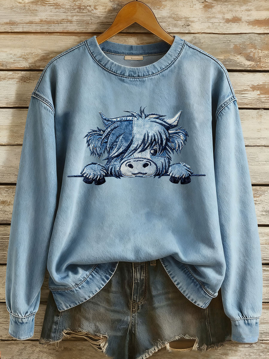 Kvinders Highland Cow Art Print Casual Sports skjorte