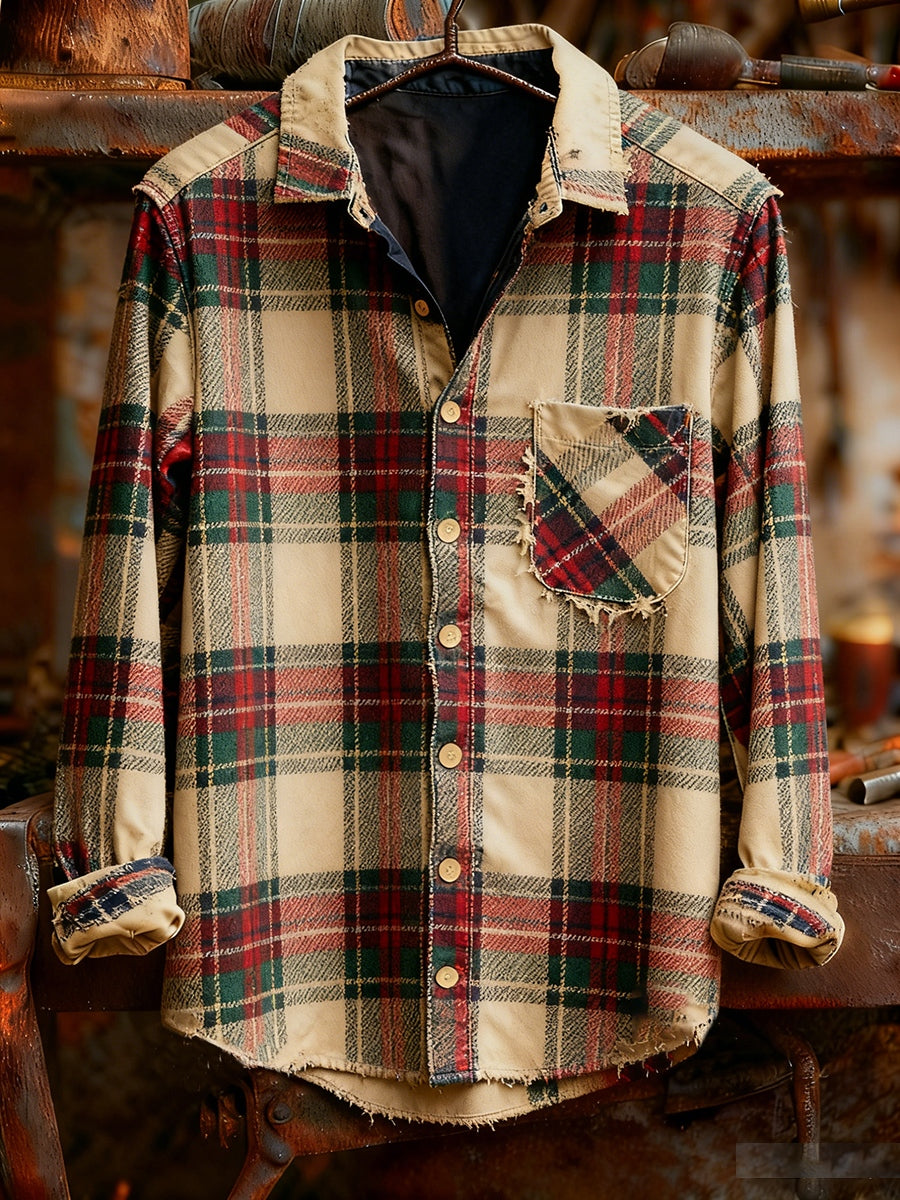 Mænds Vintage Christmas Art Print Casual Comfort Lang ærme skjorte