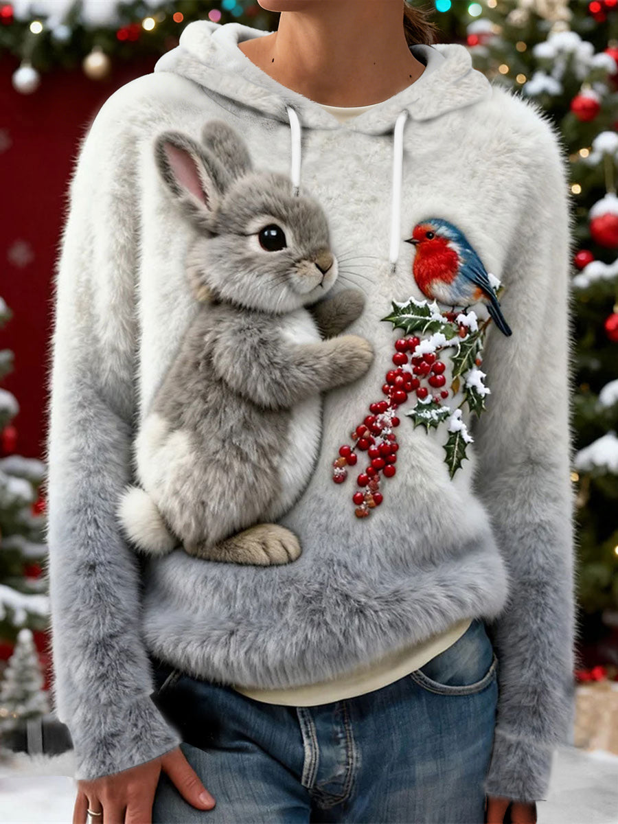 Kvinders jul Bunny Flannel Hoodie Flannel