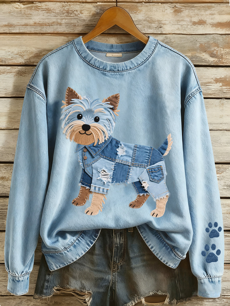 Kvinders dejlige Yorkshire Terrier patchwork mønster sweatshirt