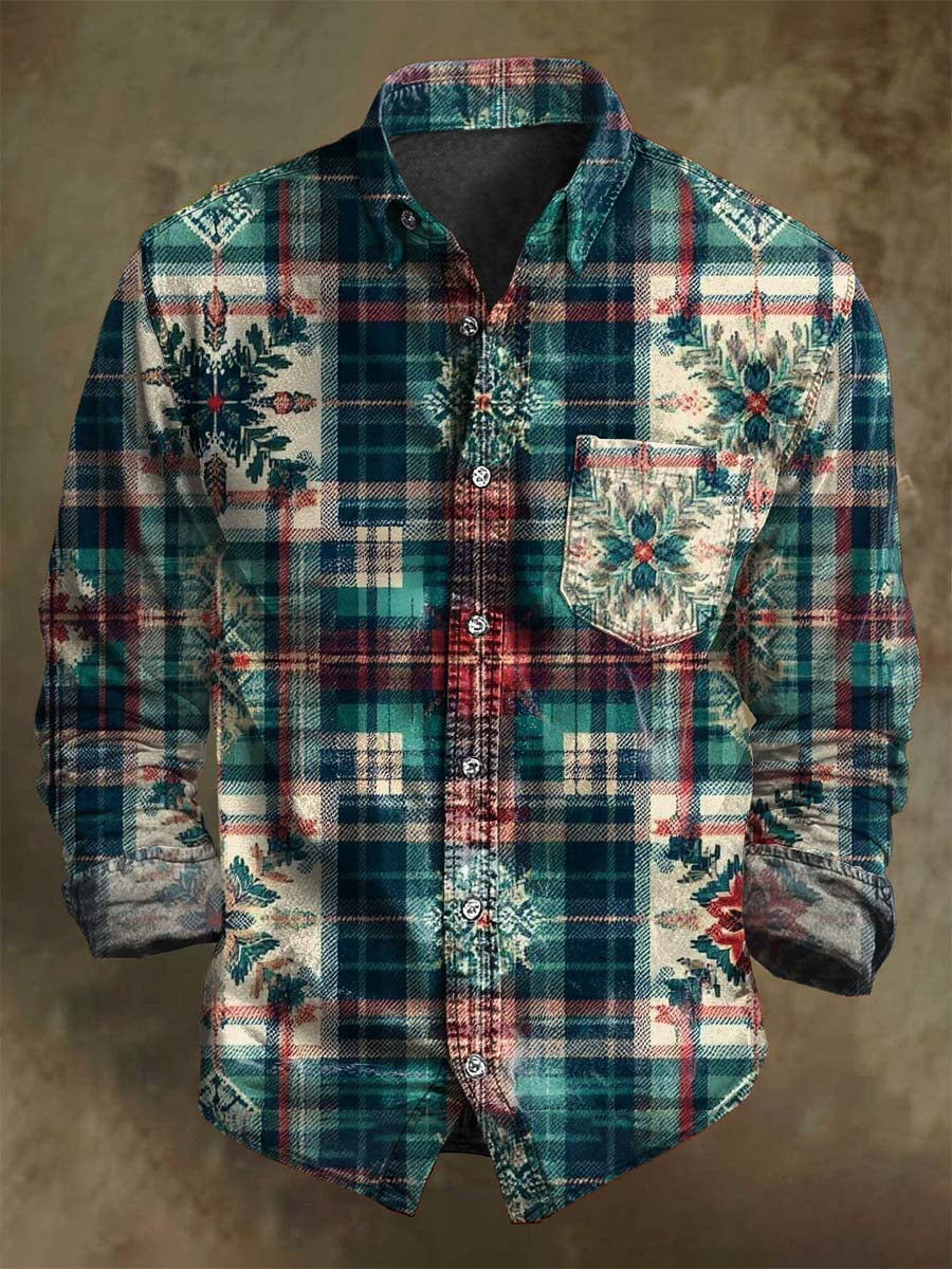 Jul snefnug Plaid Print Casual langærme skjorte