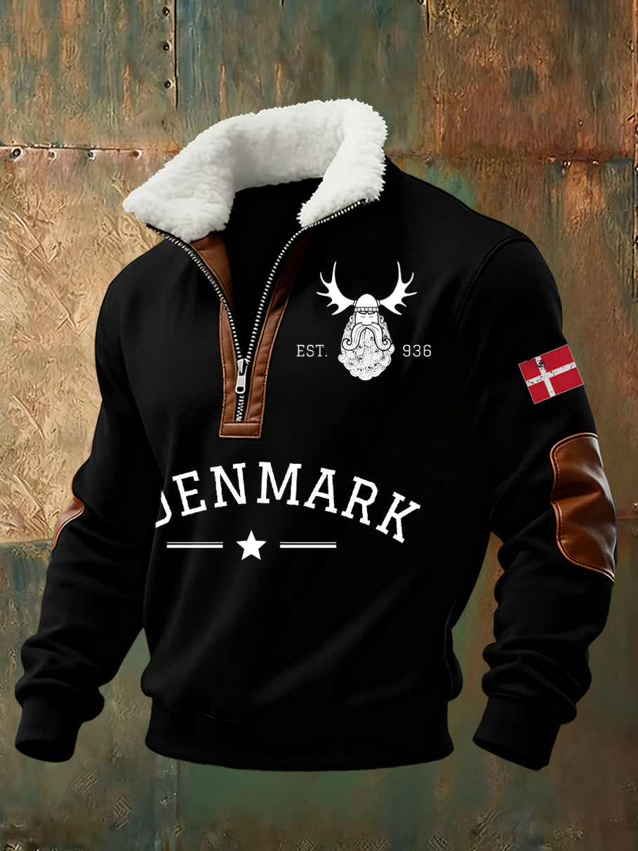 Mænds danske Tryk stativ krave Sweatshirt