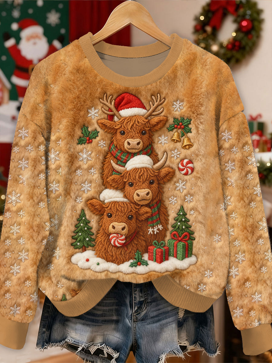 Smukke jul Ox Print Casual Lang ærmet Sweatshirt