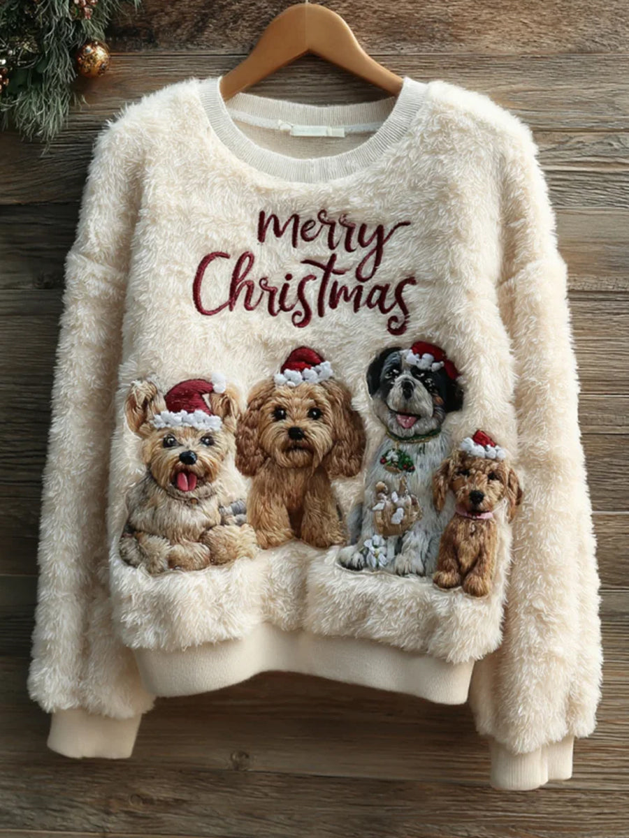 Kvinders Retro Animal Christmas Art Print Casual Comfort Flannel Toppe