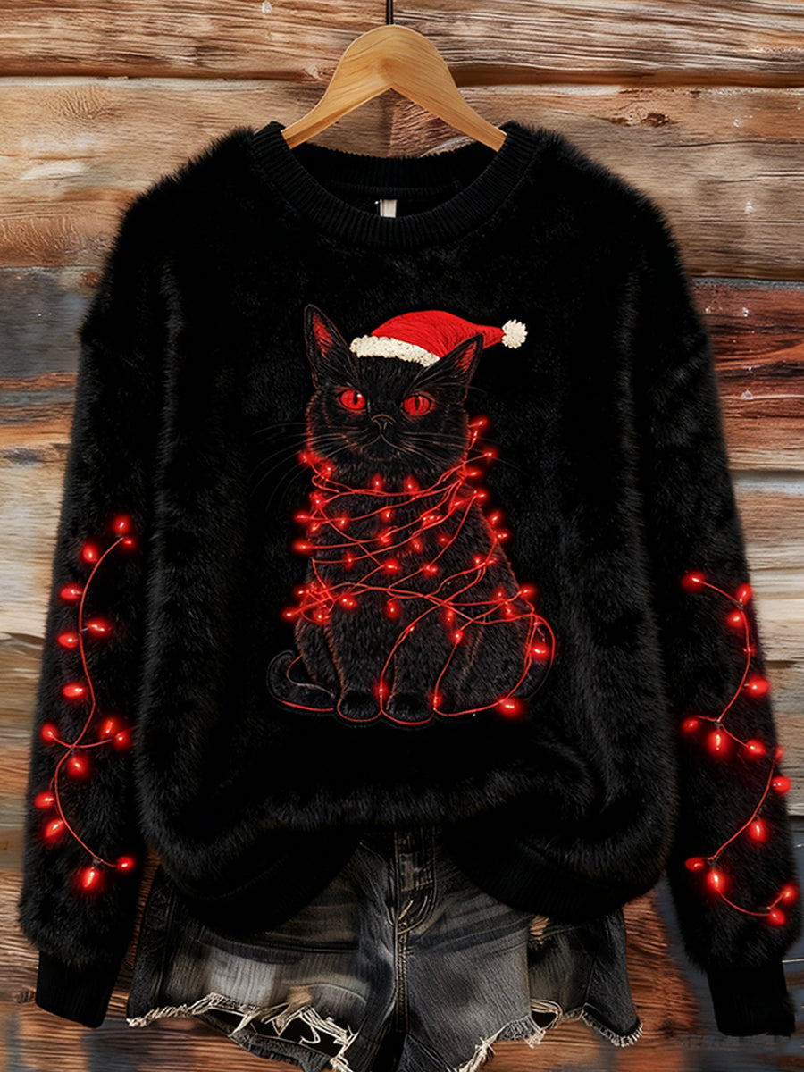 Kvinders Retro Animal Christmas Art Print Casual Comfort Flannel Toppe