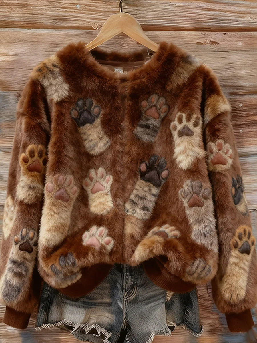 Kvinders Retro Animal Christmas Art Print Casual Comfort Flannel Toppe