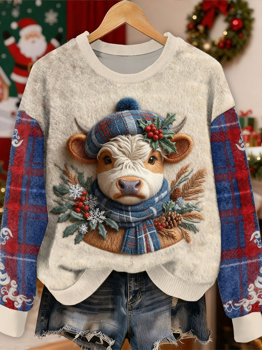 Gorgeous Christmas Ox Mønster Casual Lang ærmet Sweatshirt