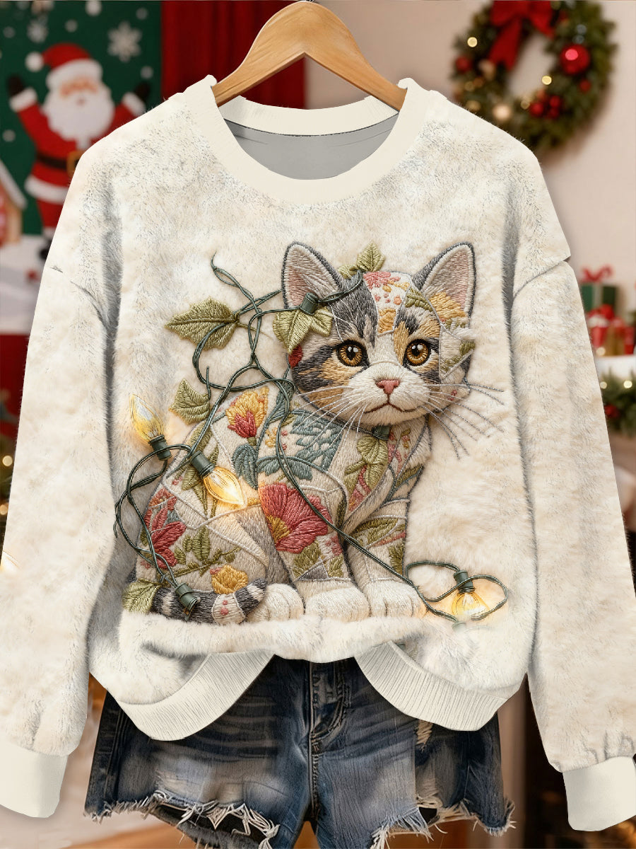 Gorgeous Christmas Cat Mønster Casual Lang ærmet Sweatshirt