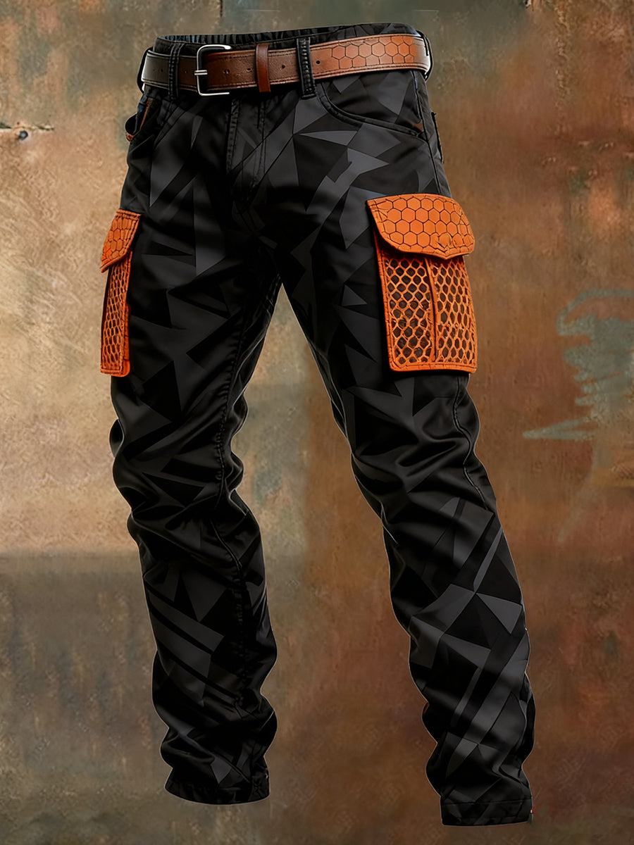 Mænds multifunktionelle cargo-bukser med retro kunstprint