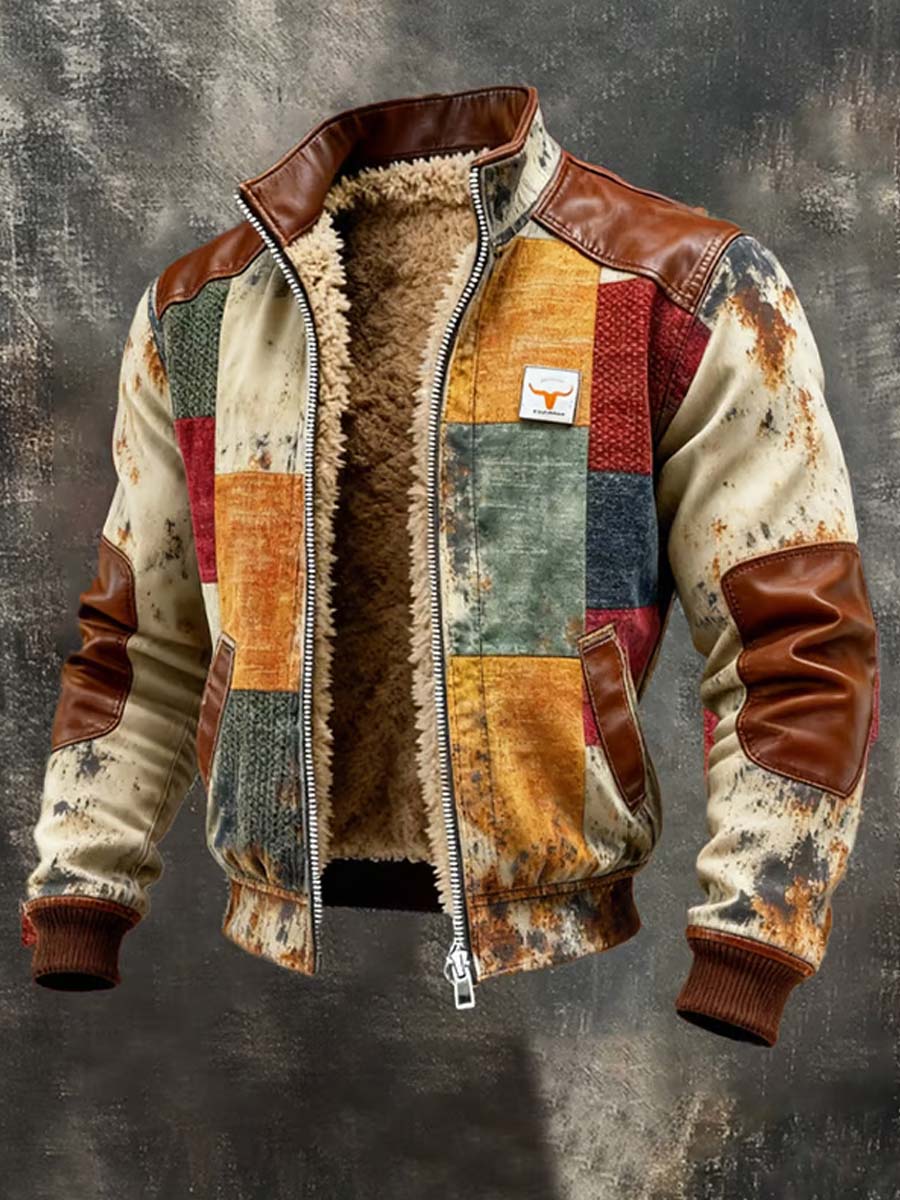 Mænds Retro Western Style Art Print Casual Fleece Jacke