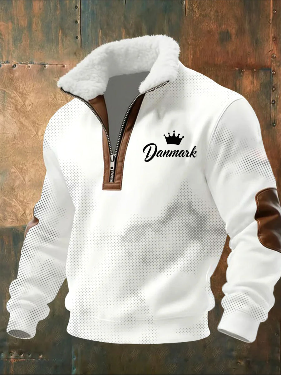 Mænds Vintage trykt Casual Half-Zip Sweatshirt med Fleece krave